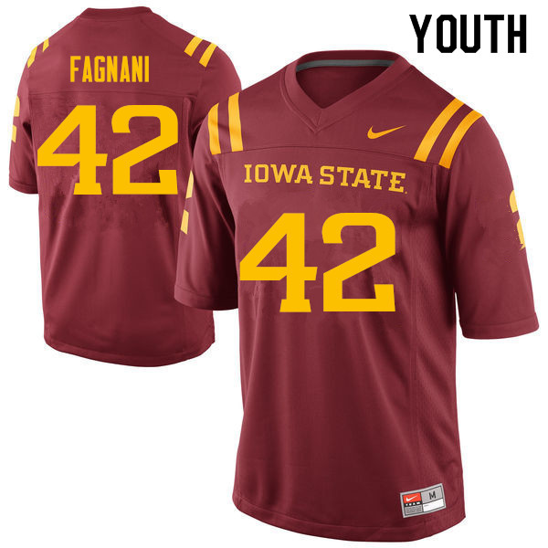 Youth #42 Nathan Fagnani Iowa State Cyclones College Football Jerseys Sale-Cardinal - Click Image to Close